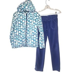 Crazy 8 Fleece Hoodie Sweatpants Set Girls XL 14 Blue Teal Geometric Athleisure